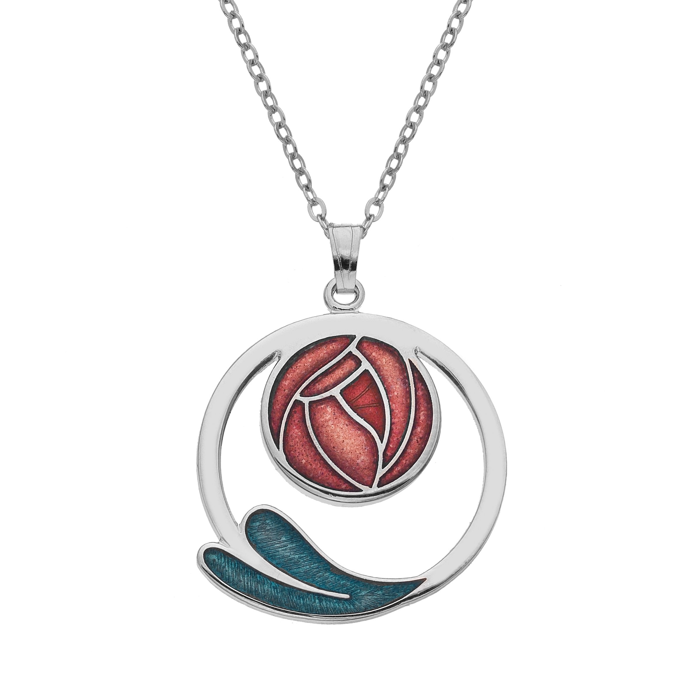 Red Mackintosh Rose Coiled Leaf Necklace